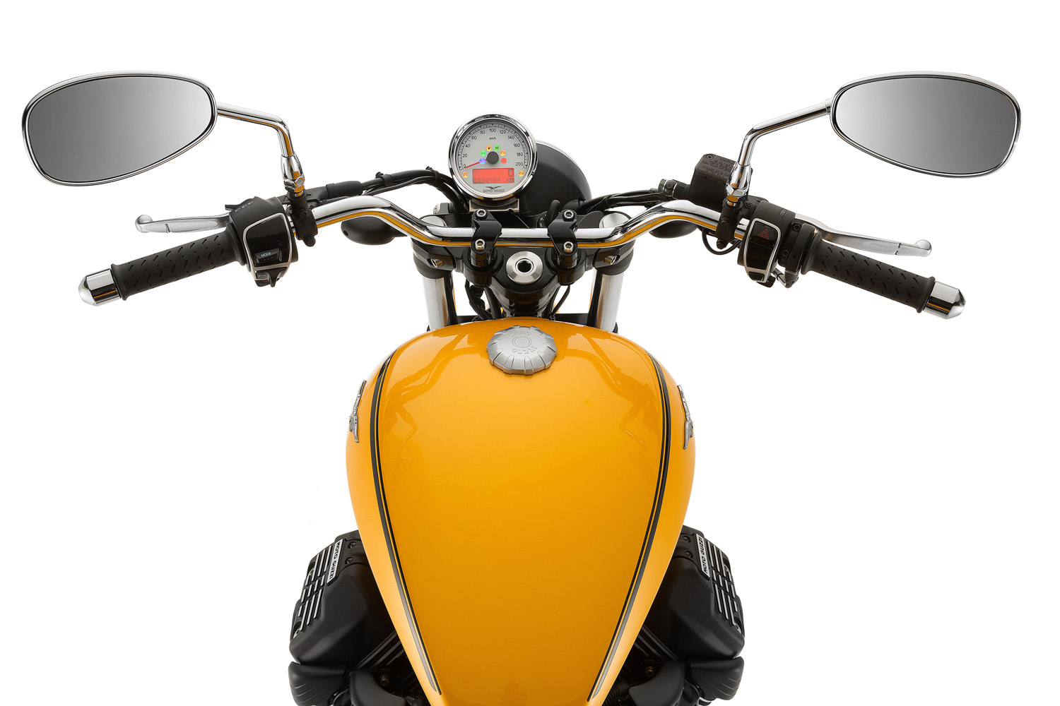 Moto Guzzi V9 Roamer fuel tank and speedometer view