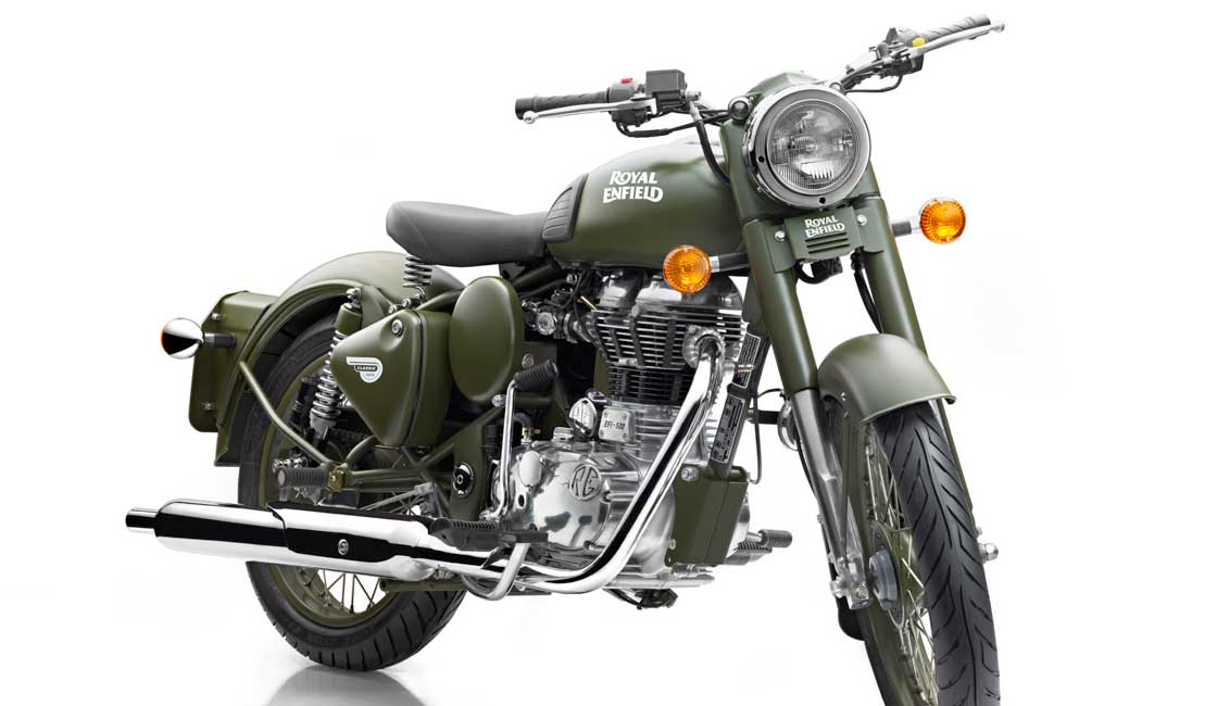 Royal Enfield Classic Battle Green front cross view