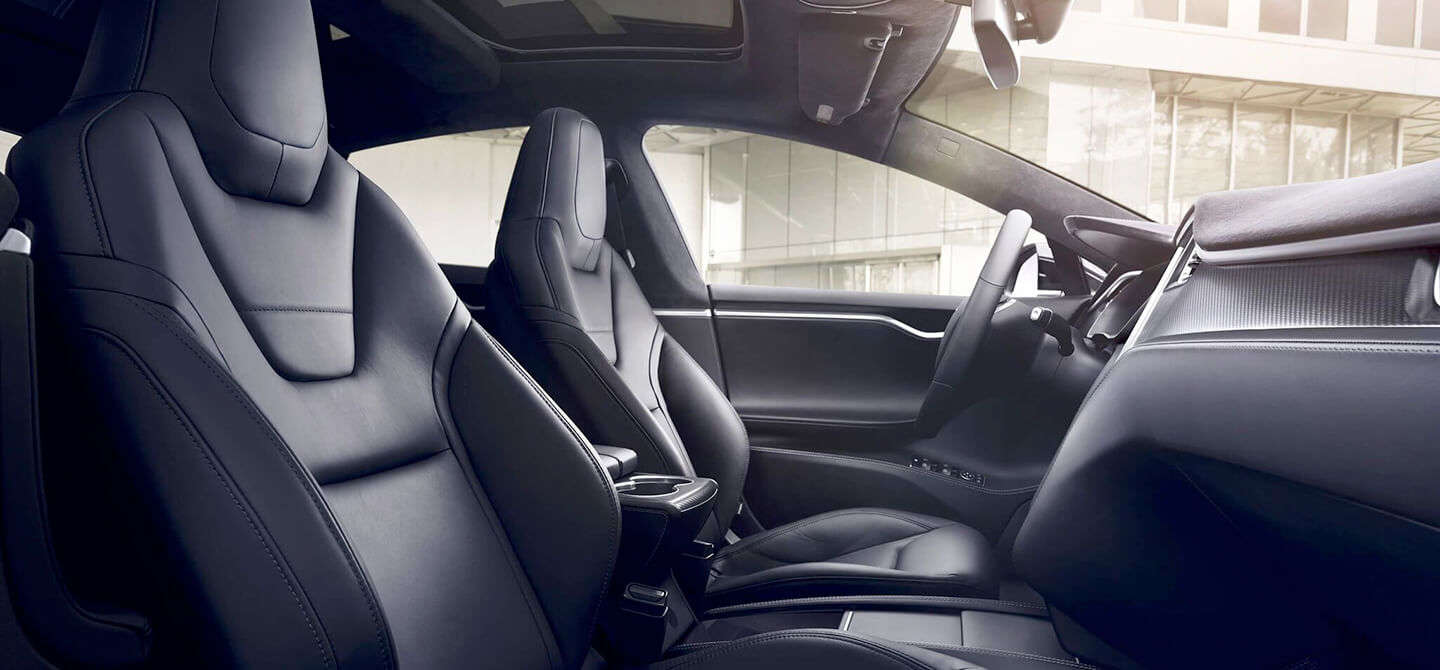 Tesla Modal S interior front seat view